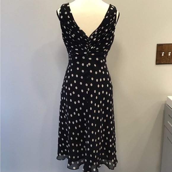 Adrianna Papell 100% Silk Dress Size 6 Black Polka Dot Sleeveless Chiffon Midi - Picture 4 of 16